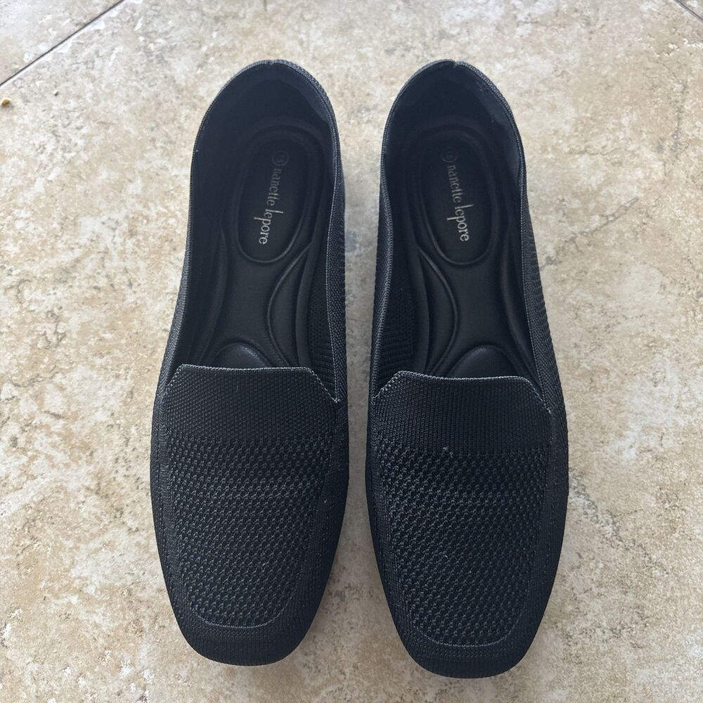 Nanette Lepore Ballet Flat Black Mesh Textile Shoes Square Toe Women's 7.5M